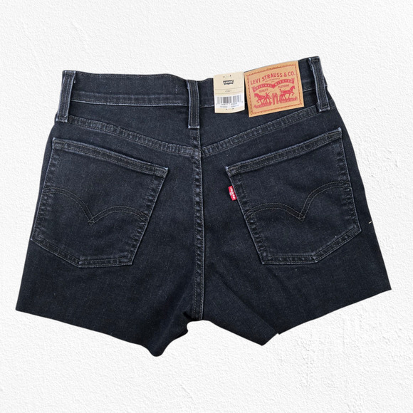 Levi's Black High Rise Frayed Hem Slim Cut Off Denim Jean Shorts Size 27 NWT - Picture 10 of 10